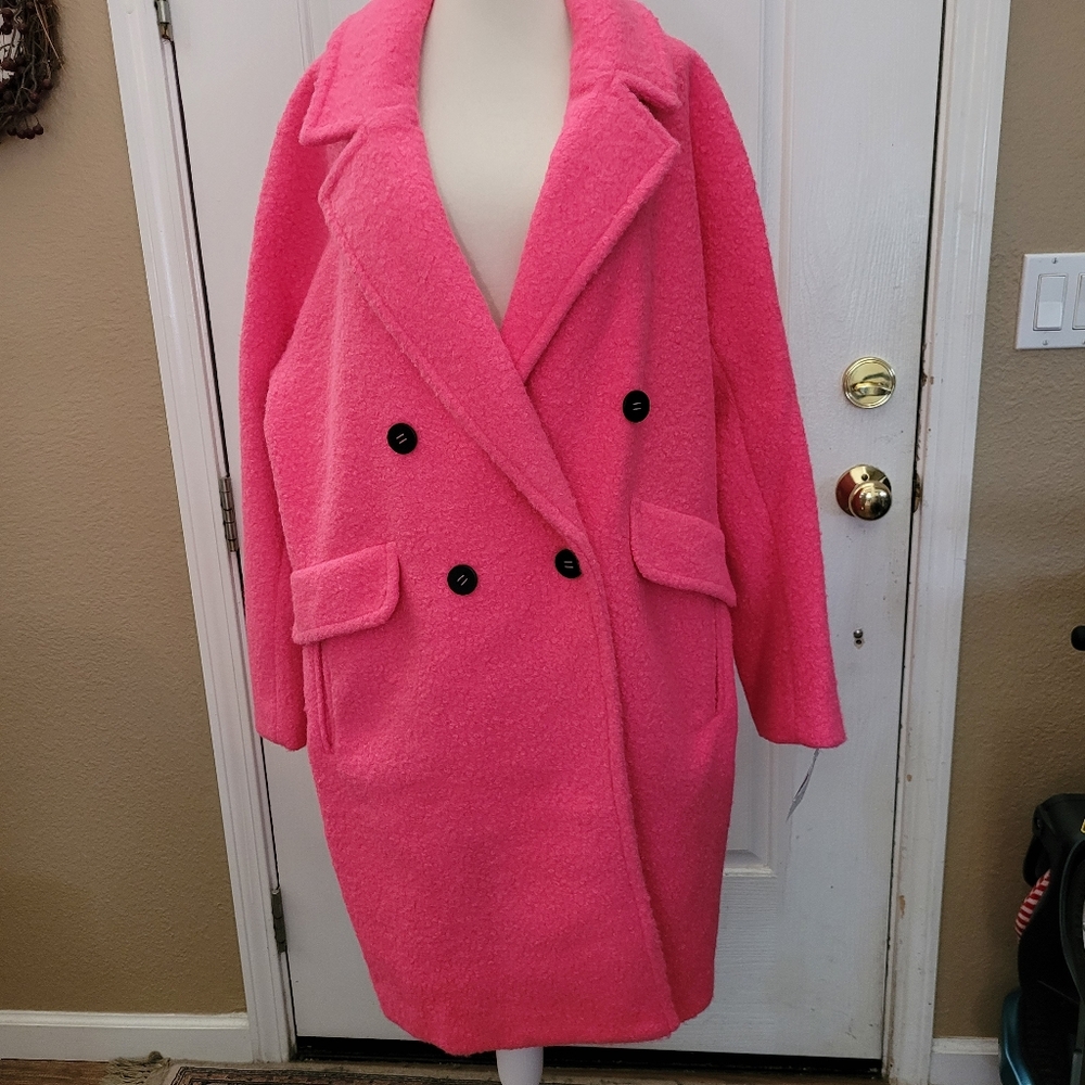 New BCBG hot pink boucle long coat bright sexy modern designer size XXL 2X 2XL - Picture 7 of 14